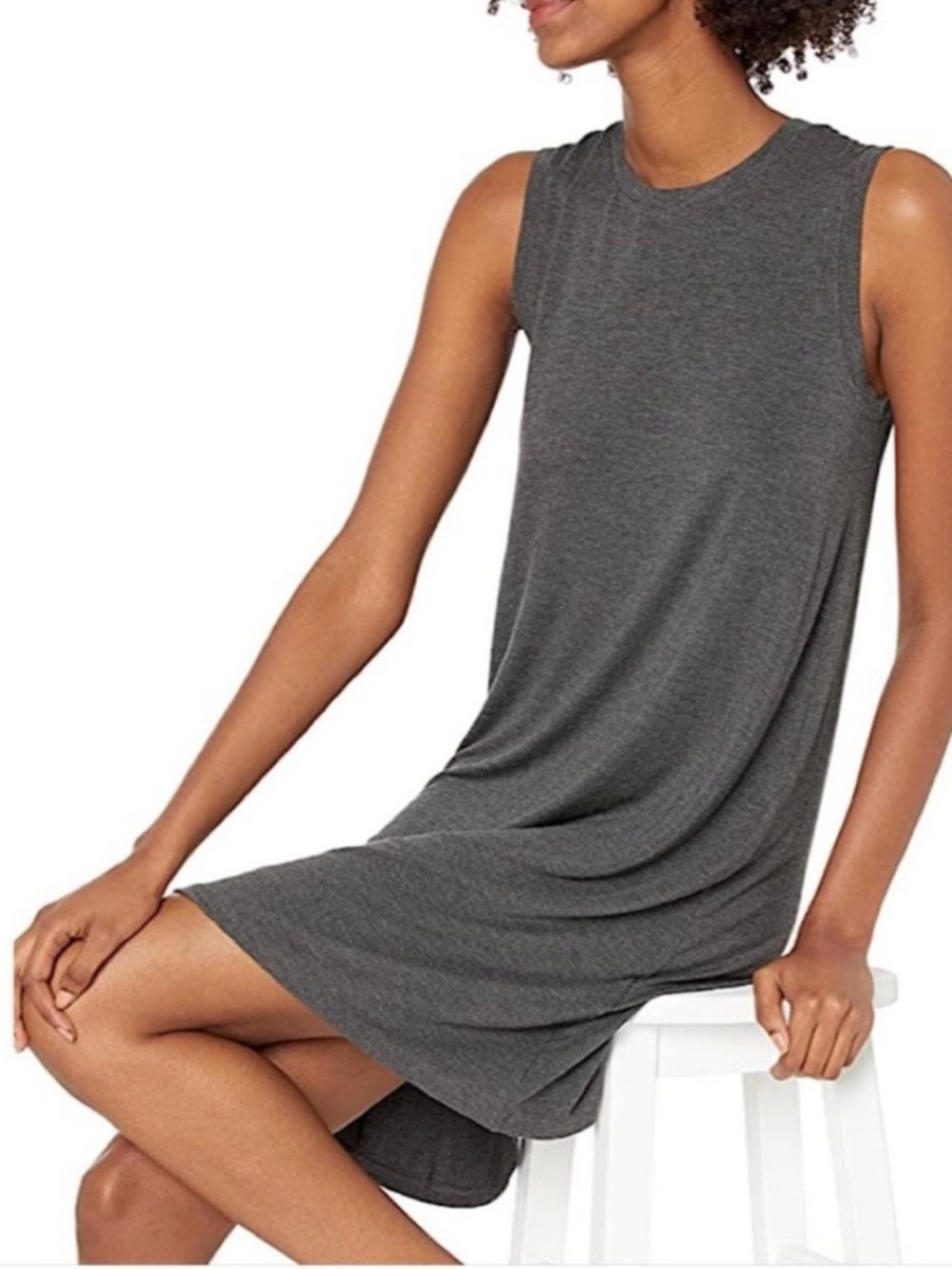 Daily Ritual Jesey Knit Drape Summer T-Shirt Tank Dress Size L Heather Gray